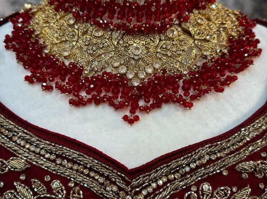 Ruby beadwork, gold filigree